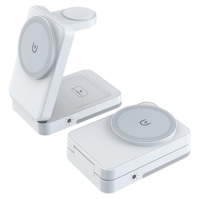 Station de recharge magnétique 3-en-1 pliable avec lumière LED